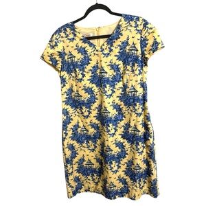 Talbots Vintage Yellow Blue Rose French Country Sheath Dress Size 14 Petite‎